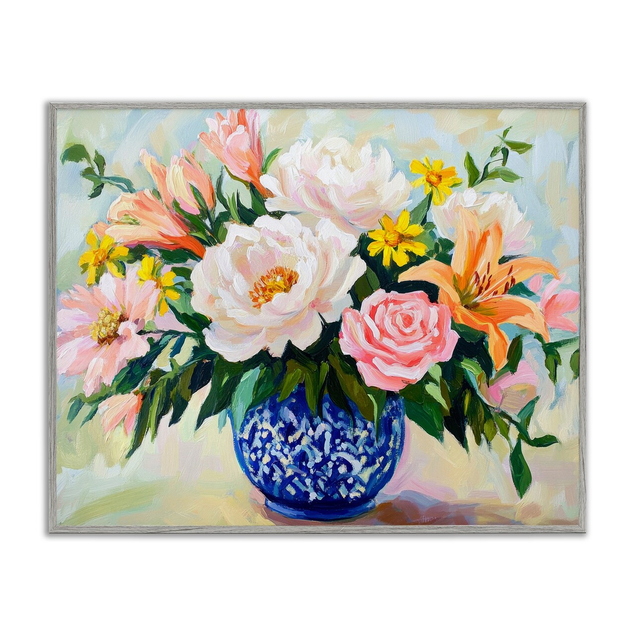 Stupell Industries Indigo Chinoiserie with Assorted Flowers Framed Giclee, design by Petal Prints Design